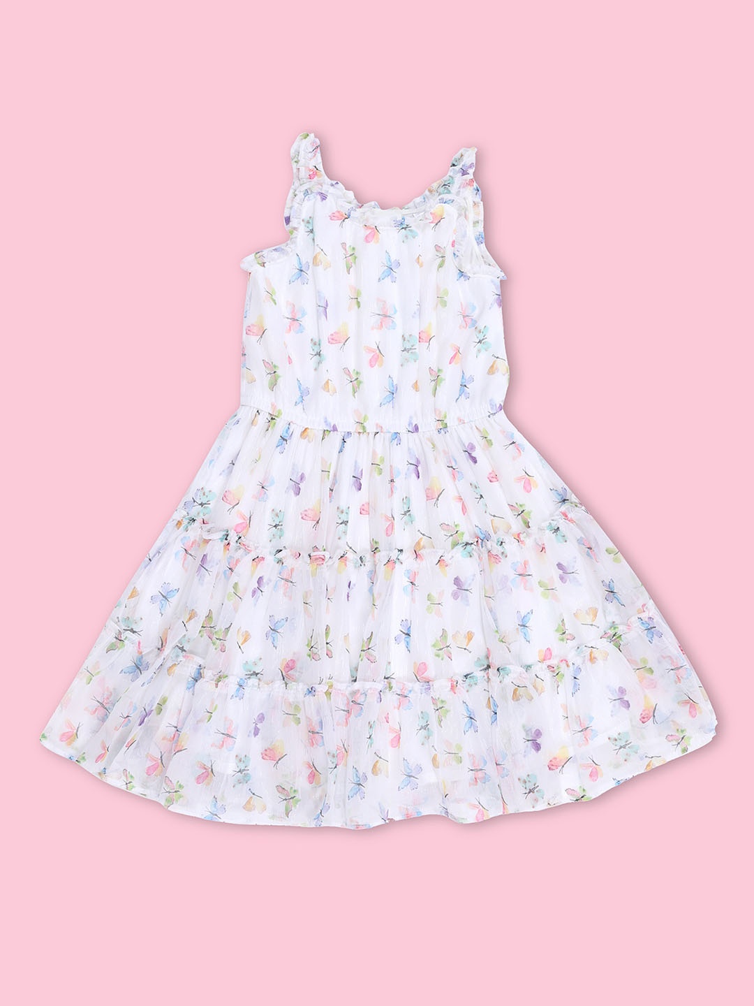 

Doodle Floral Print Chiffon Fit & Flare Dress, White