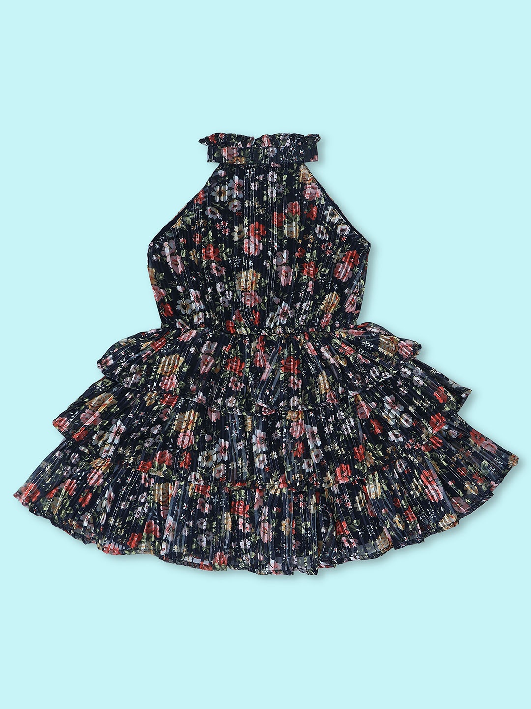

Doodle Floral Print Chiffon Fit & Flare Dress, Navy blue
