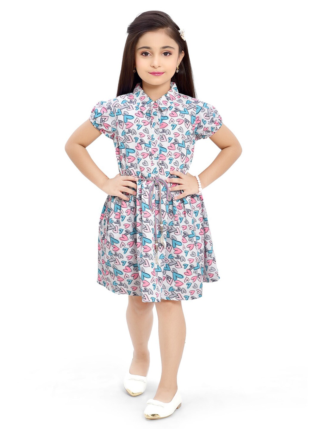

Doodle Floral Print Satin Fit & Flare Dress, White