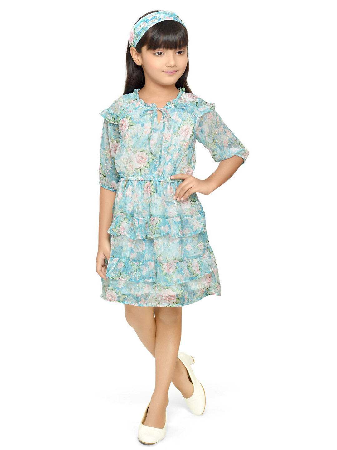 

Doodle Print Chiffon Fit & Flare Dress, Blue