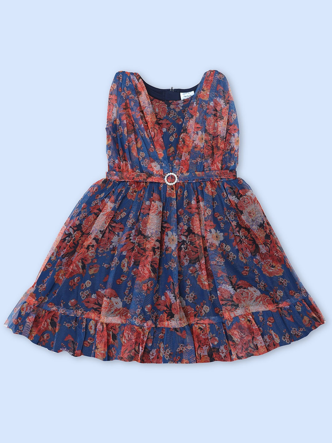 

Doodle Floral Print Net Fit & Flare Dress, Navy blue