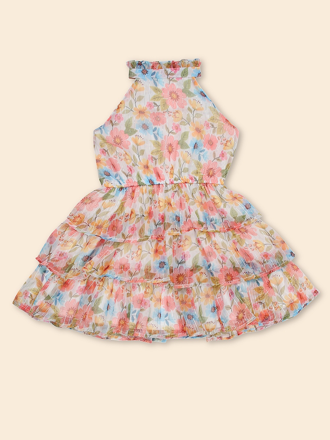 

Doodle Girls Floral Printed Chiffon Fit & Flare Dress, Off white
