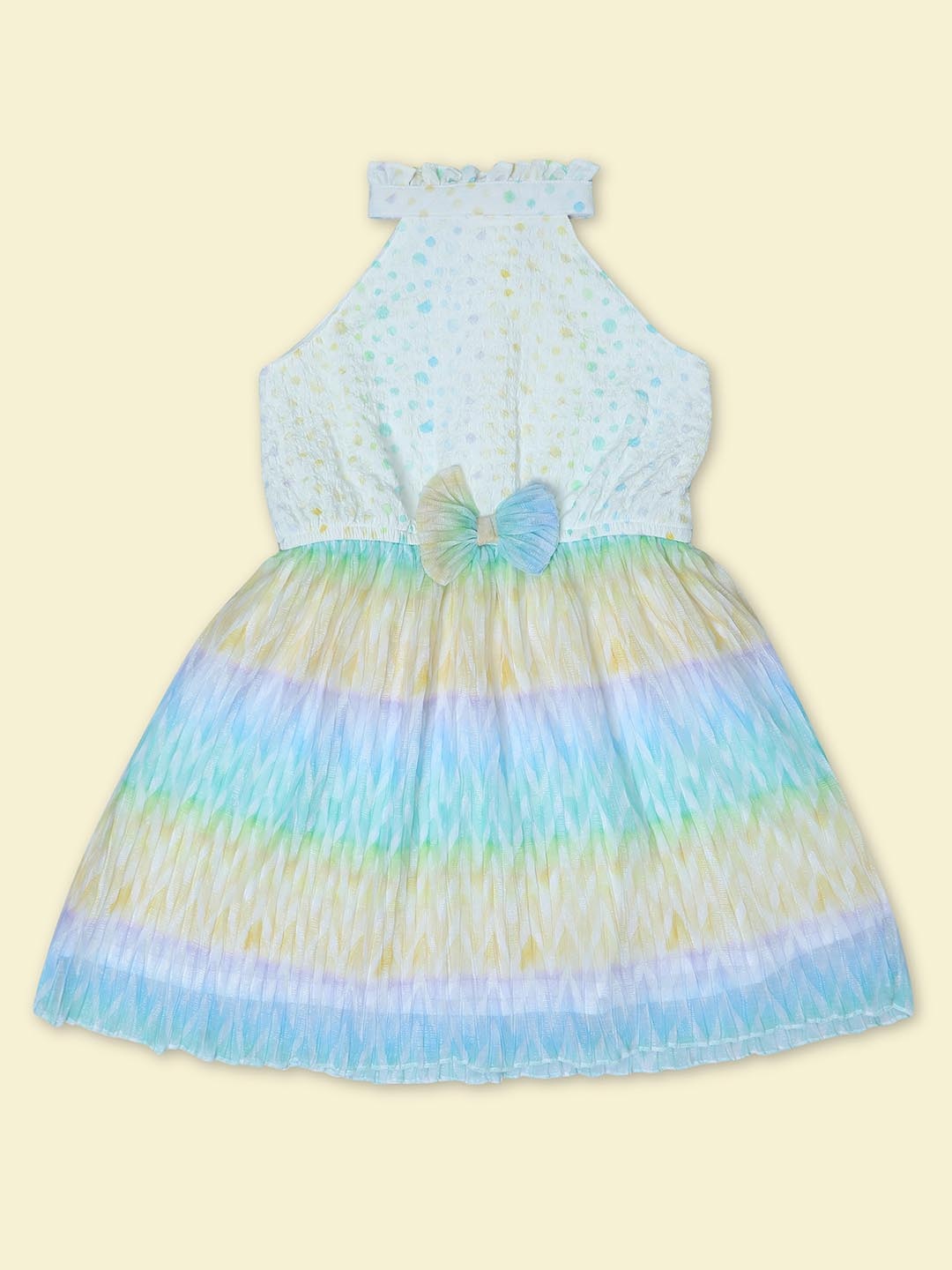 

Doodle Print Satin Fit & Flare Dress, Yellow
