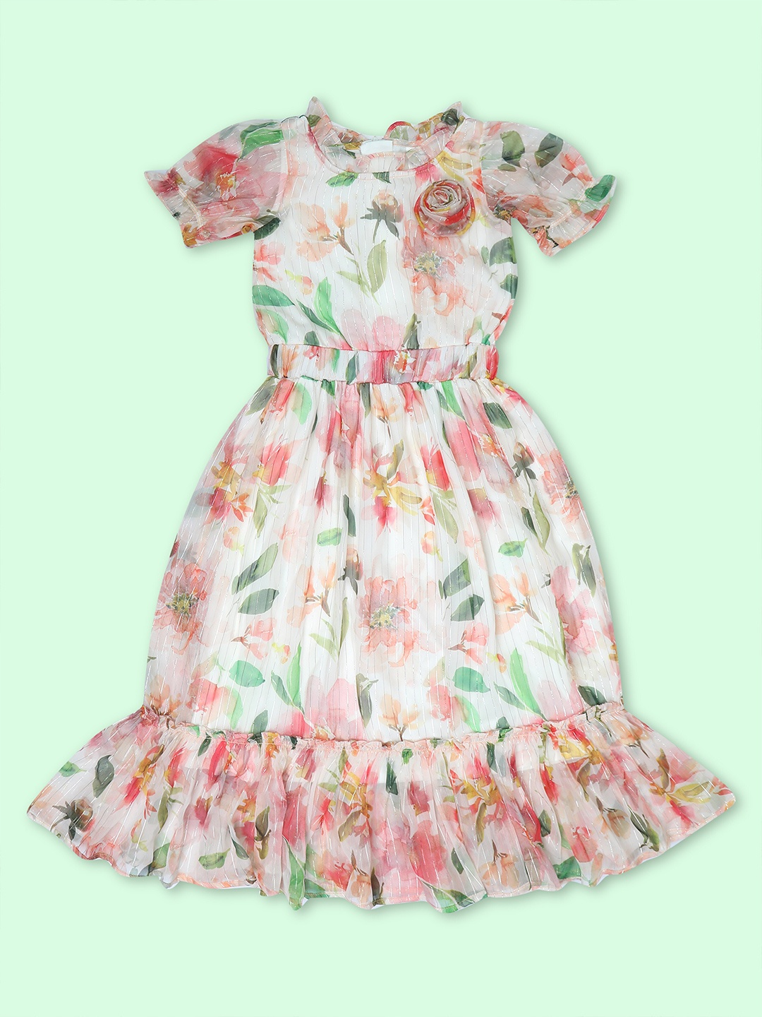 

Doodle Girls Floral Print Puff Sleeve Chiffon Fit & Flare Dress, Off white