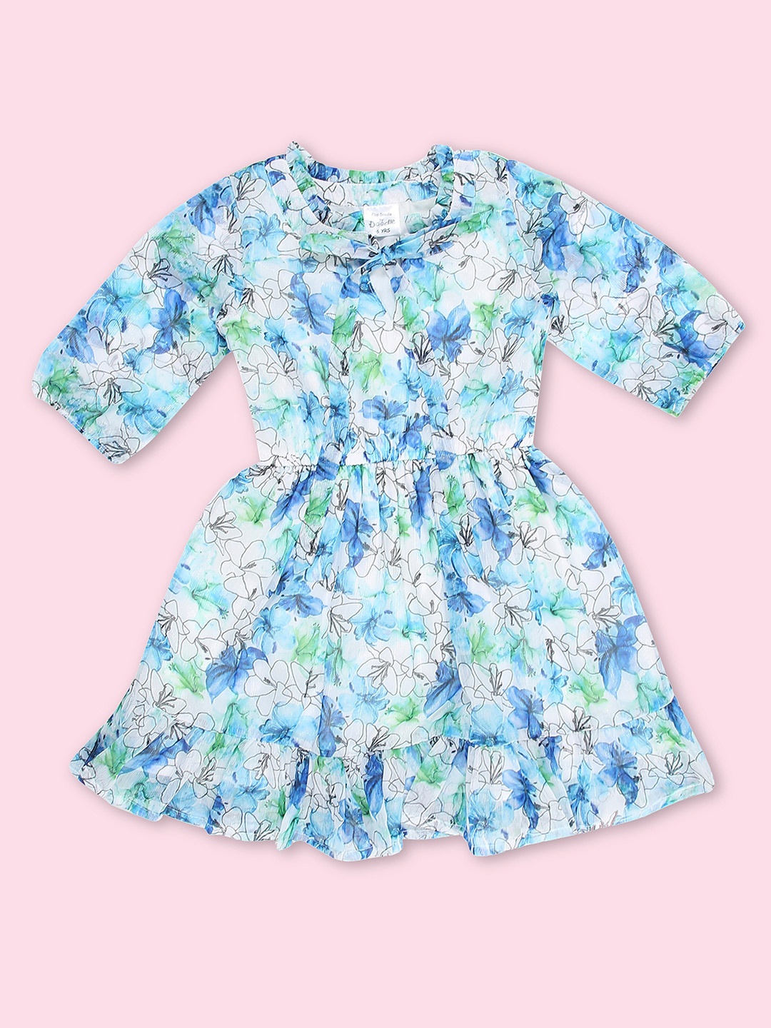 

Doodle Girls Floral Print Chiffon Fit & Flare Dress With Hair Band, Blue