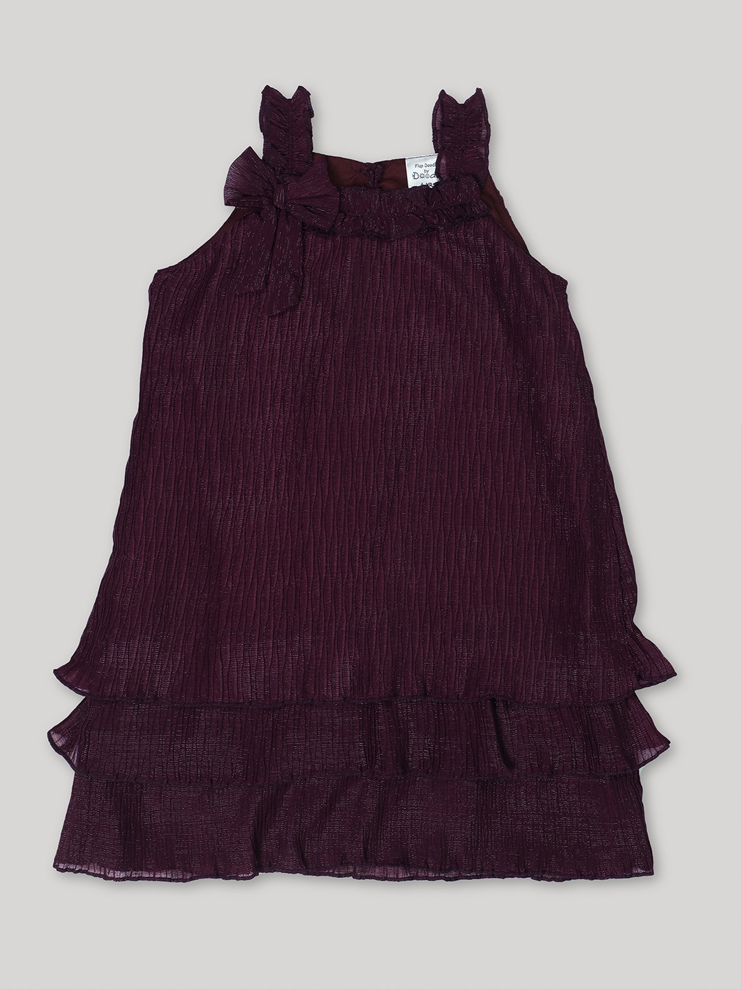

Doodle Girls Self Design Pleated Layered Satin A-Line Dress, Burgundy