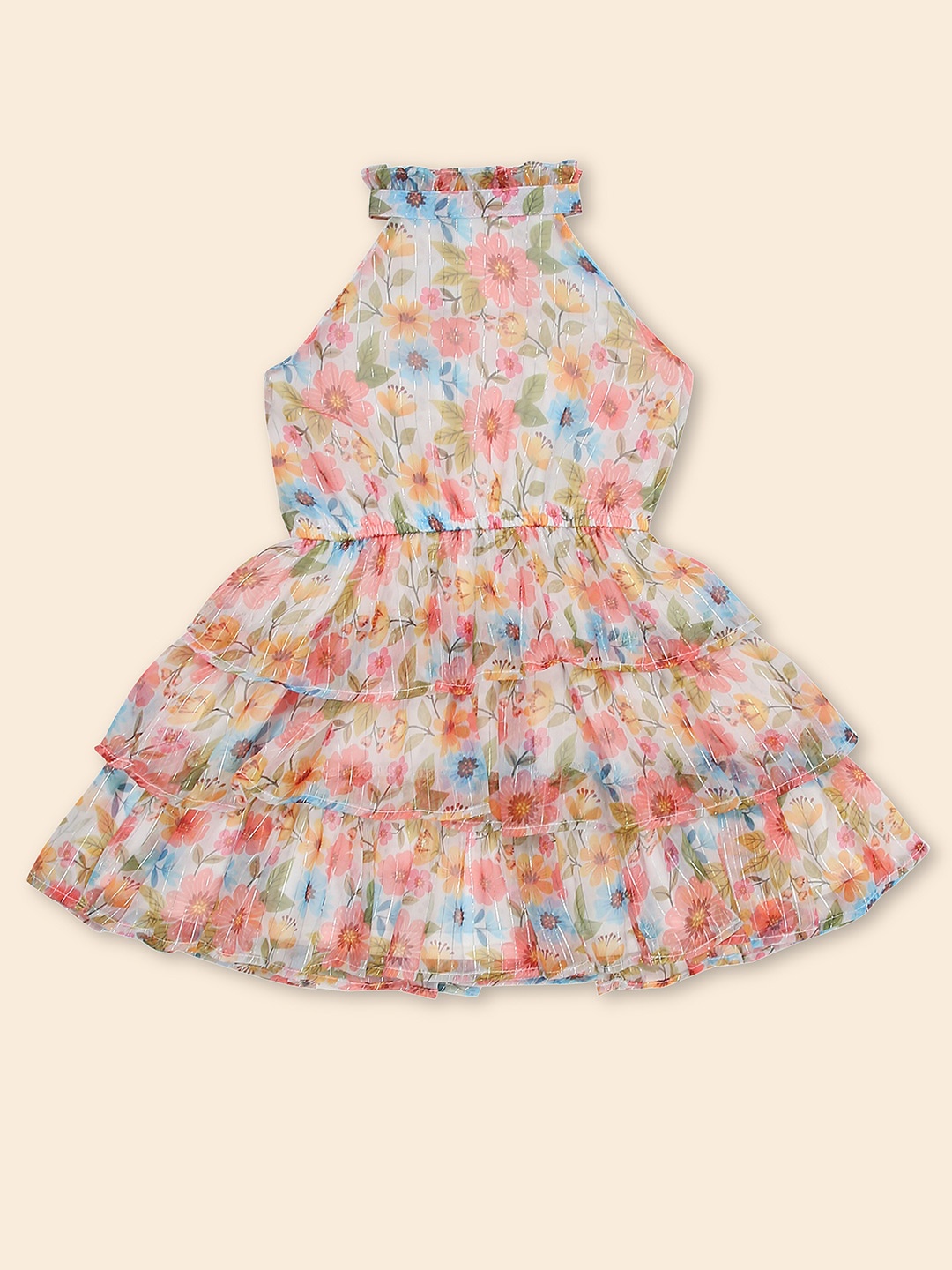 

Doodle Girls Floral Print Halter Neck Chiffon Fit & Flare Dress, Off white