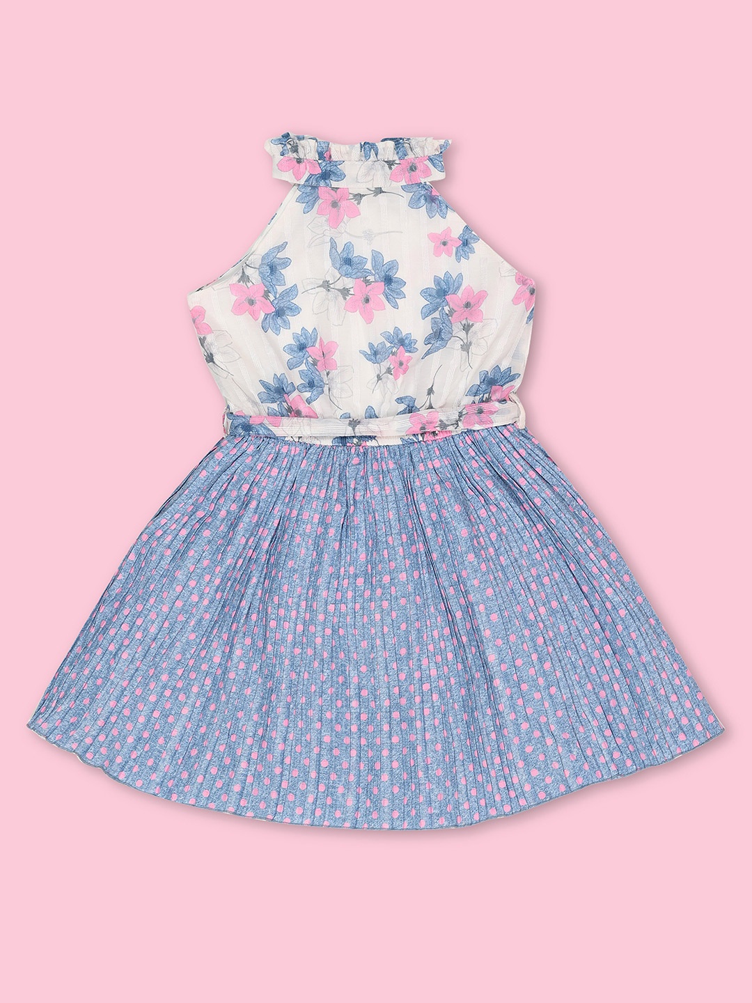 

Doodle Girls Floral Print Halter Neck Satin Fit & Flare Dress, Blue