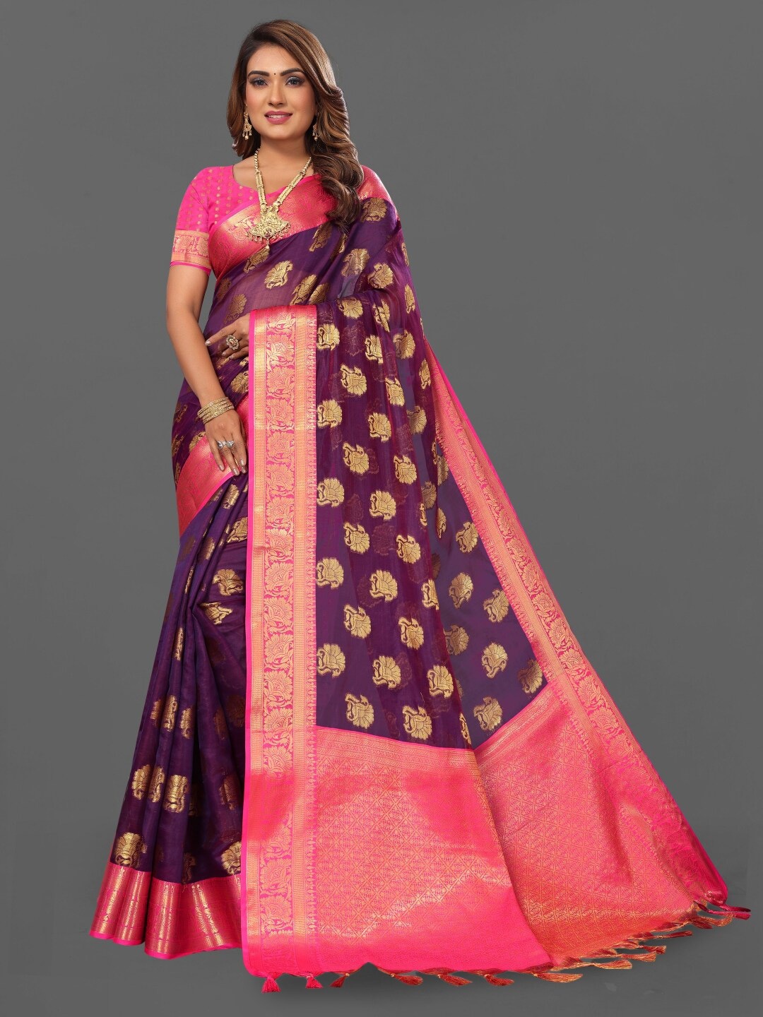 

Paramparik Textile Woven Design Zari Organza Banarasi Saree, Purple