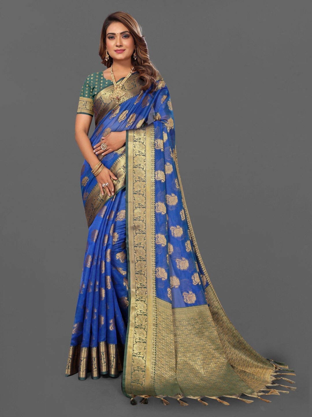 

Paramparik Textile Woven Design Zari Organza Banarasi Saree, Blue