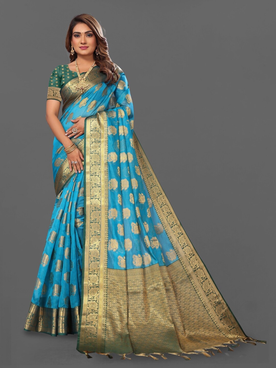 

Paramparik Textile Woven Design Zari Organza Banarasi Saree, Blue