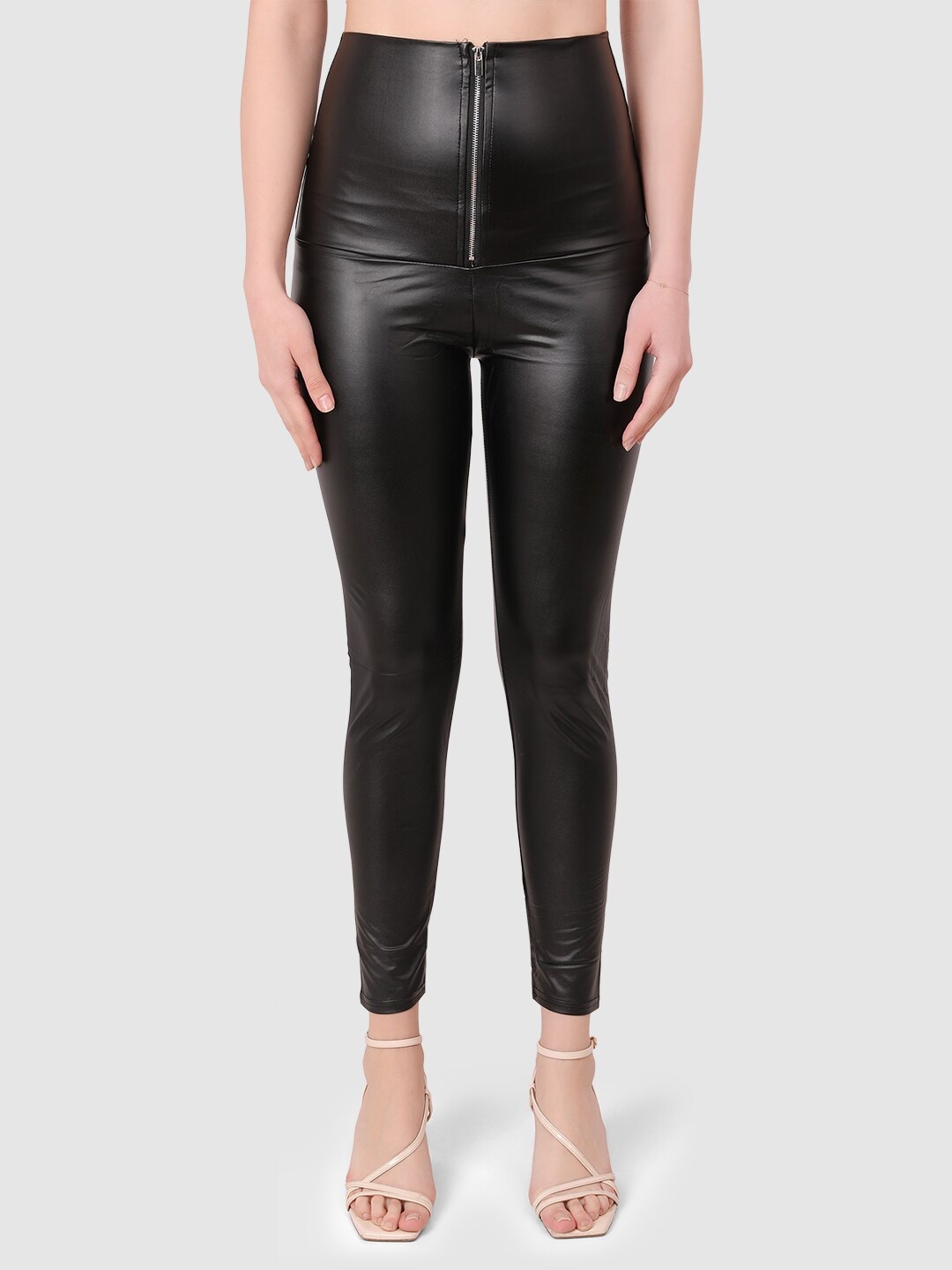 

BRACHY Skinny Fit Black Leather-Effect Front Zipper Ankle-Length Jeggings