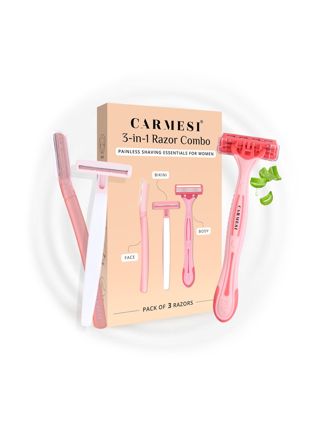 

CARMESI Women 3-in-1 Razor Combo - Face + Bikini + Body, Pink