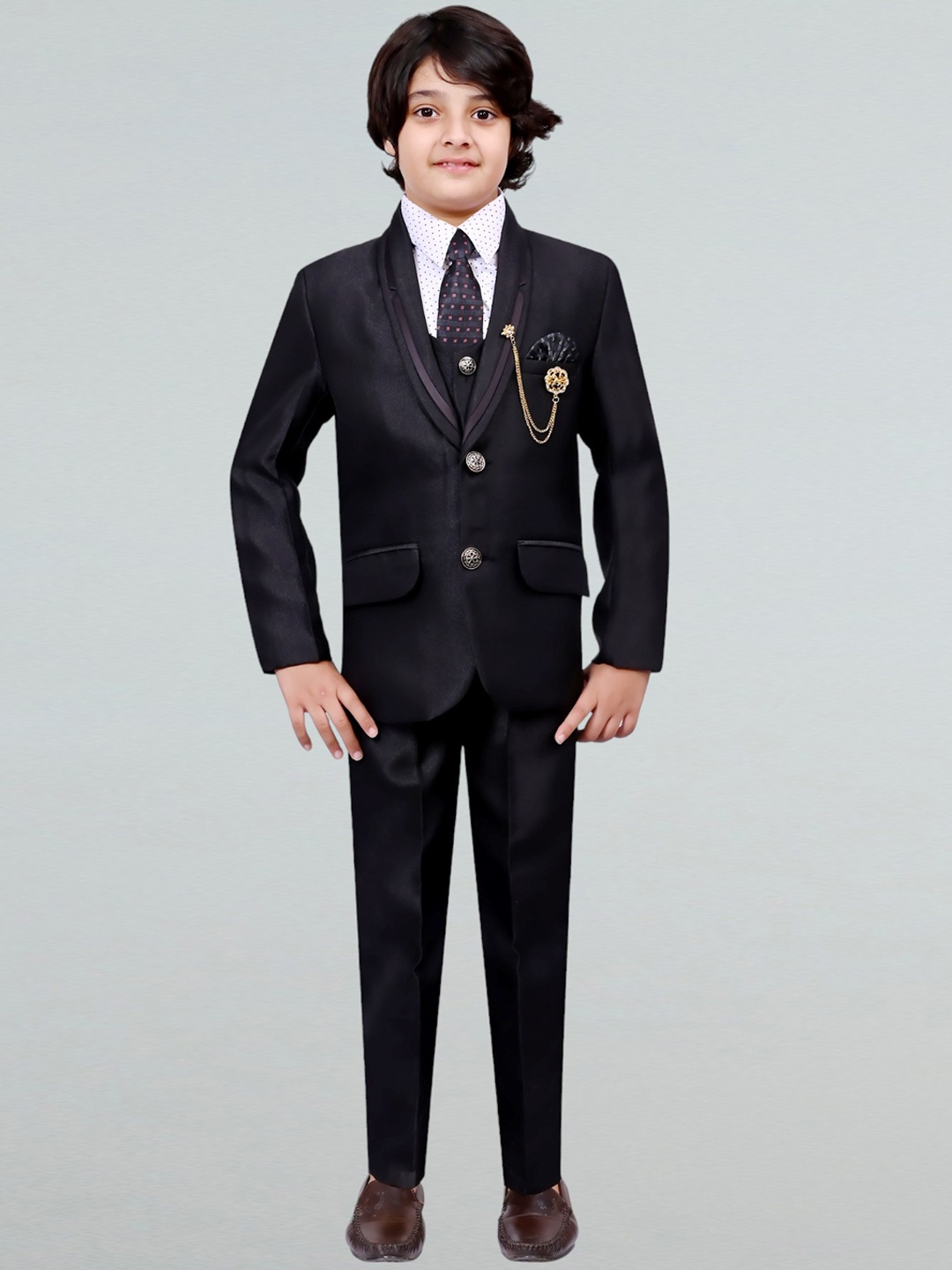 

BT DEZINES Boys Shawl Collar Single-Breasted 3 Piece Suit, Black