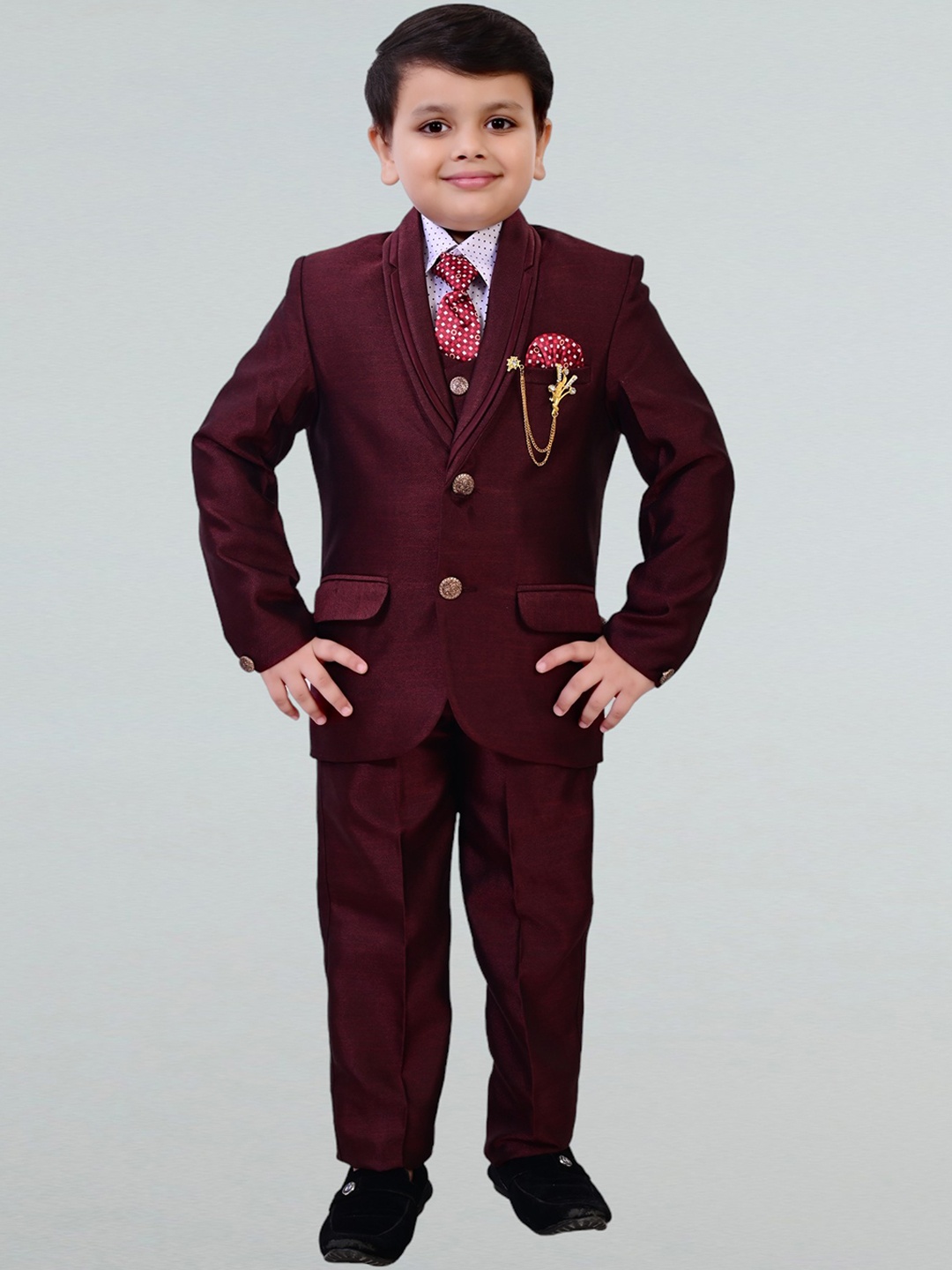 

BT DEZINES Boys Shawl Collar Single-Breasted 3 Piece Suit, Maroon