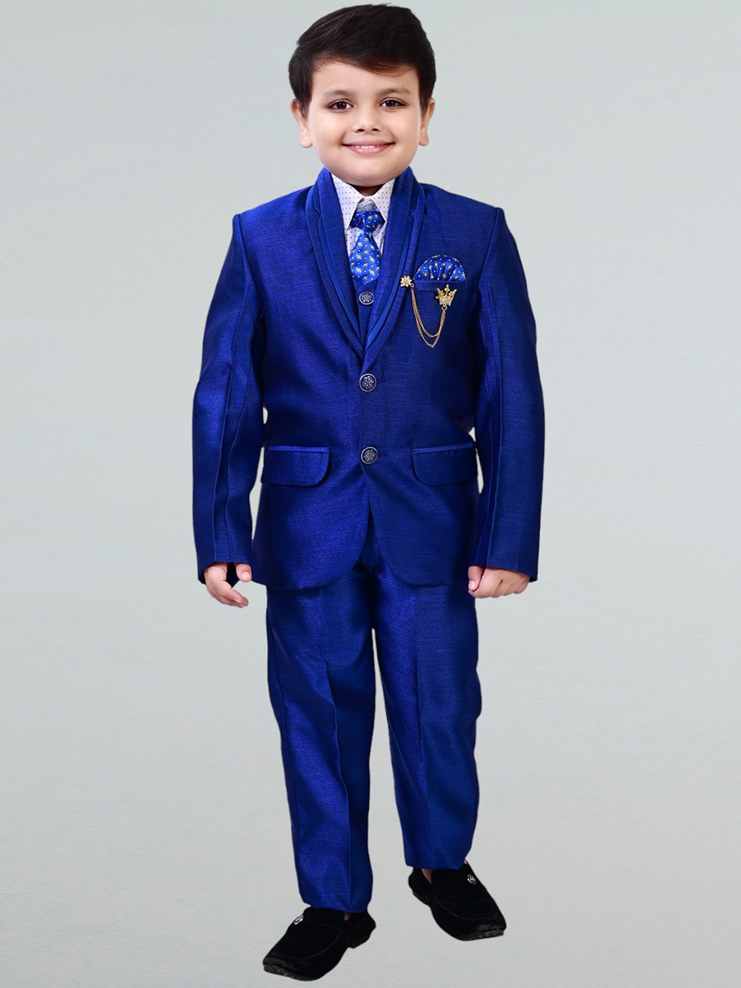 

BT DEZINES Boys Shawl Collar Single-Breasted 3 Piece Suit, Blue