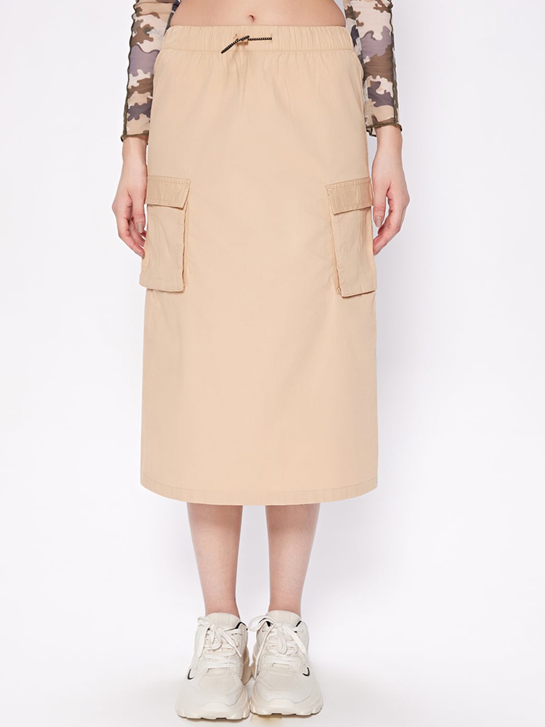 

COVER STORY Beige Cargo Straight Opaque Midi Skirt