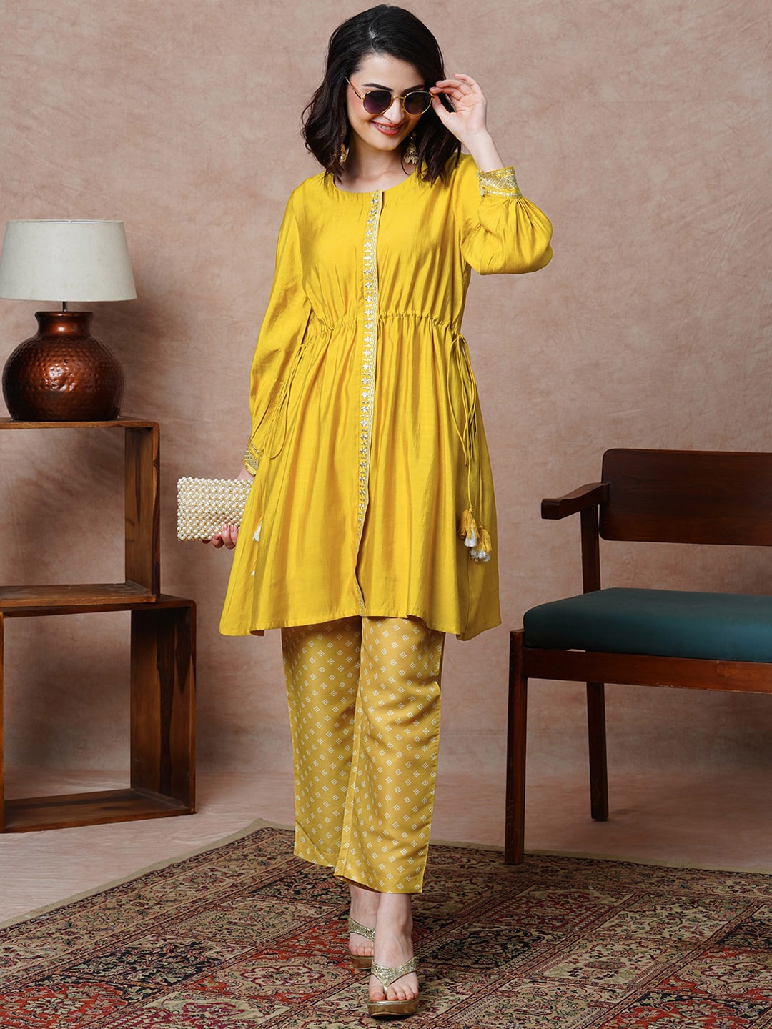 

Globus Tassel Tie Up Tunic & Trouser Set, Yellow