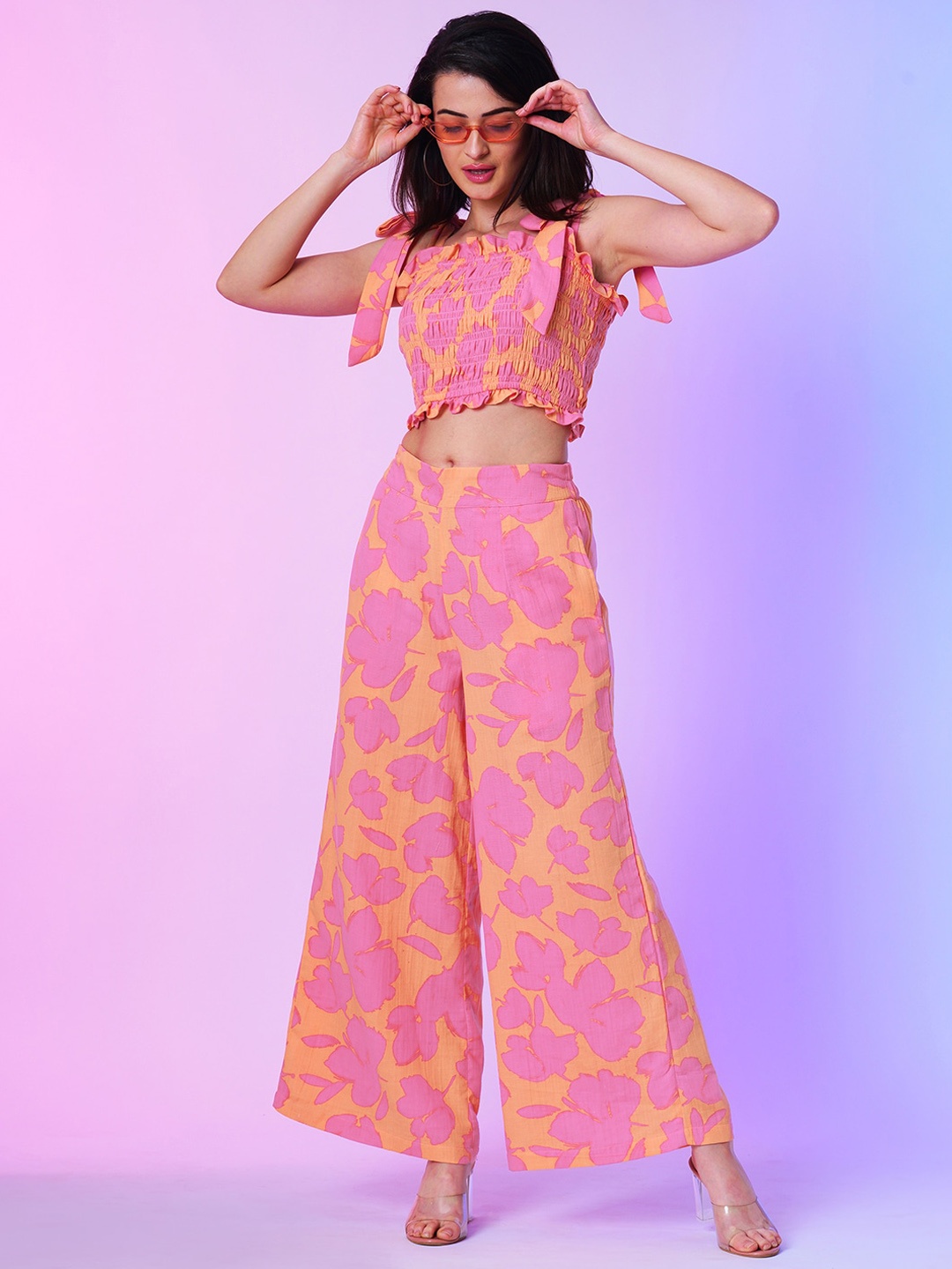 

Globus Floral Printed Smocked Co Ord Set, Orange