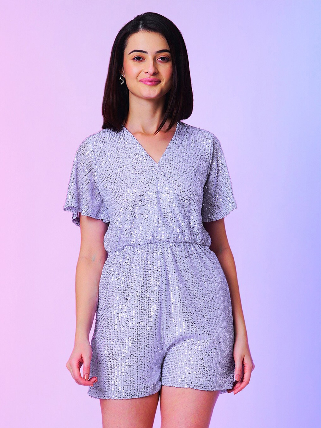

Globus Lavender Embellished Wrap Neck Mini Party Playsuit