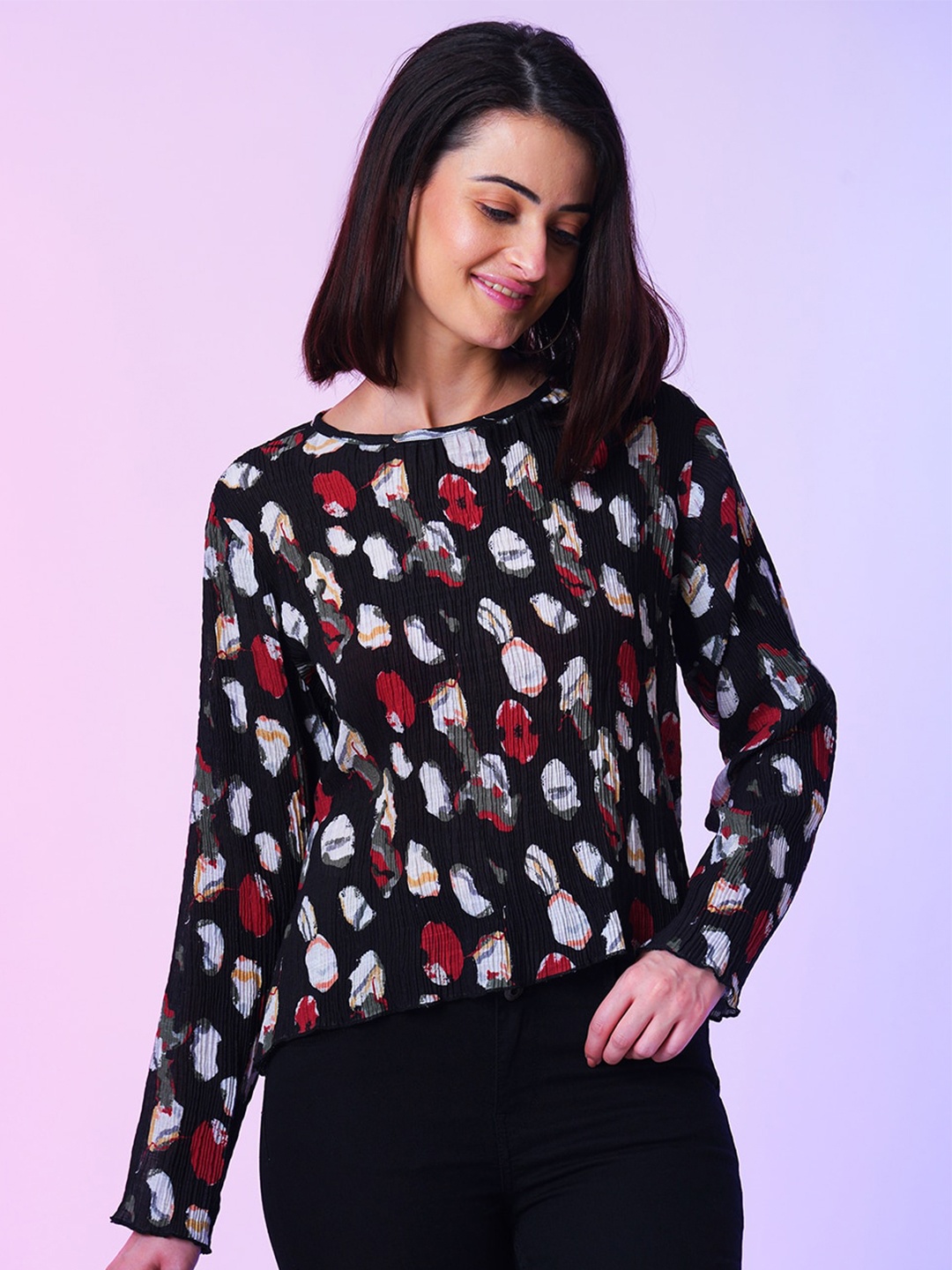 

Globus Round Neck Long Sleeves Conversational Print Regular Party Top, Multi