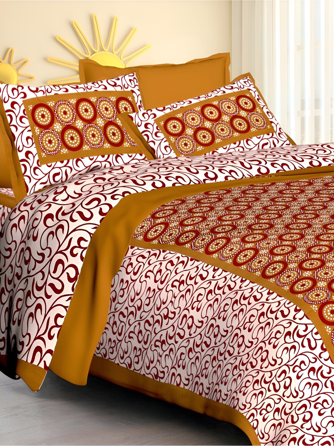 

POORAK Brown & White Floral 104 TC Queen Bedsheet with 2 Pillow Covers