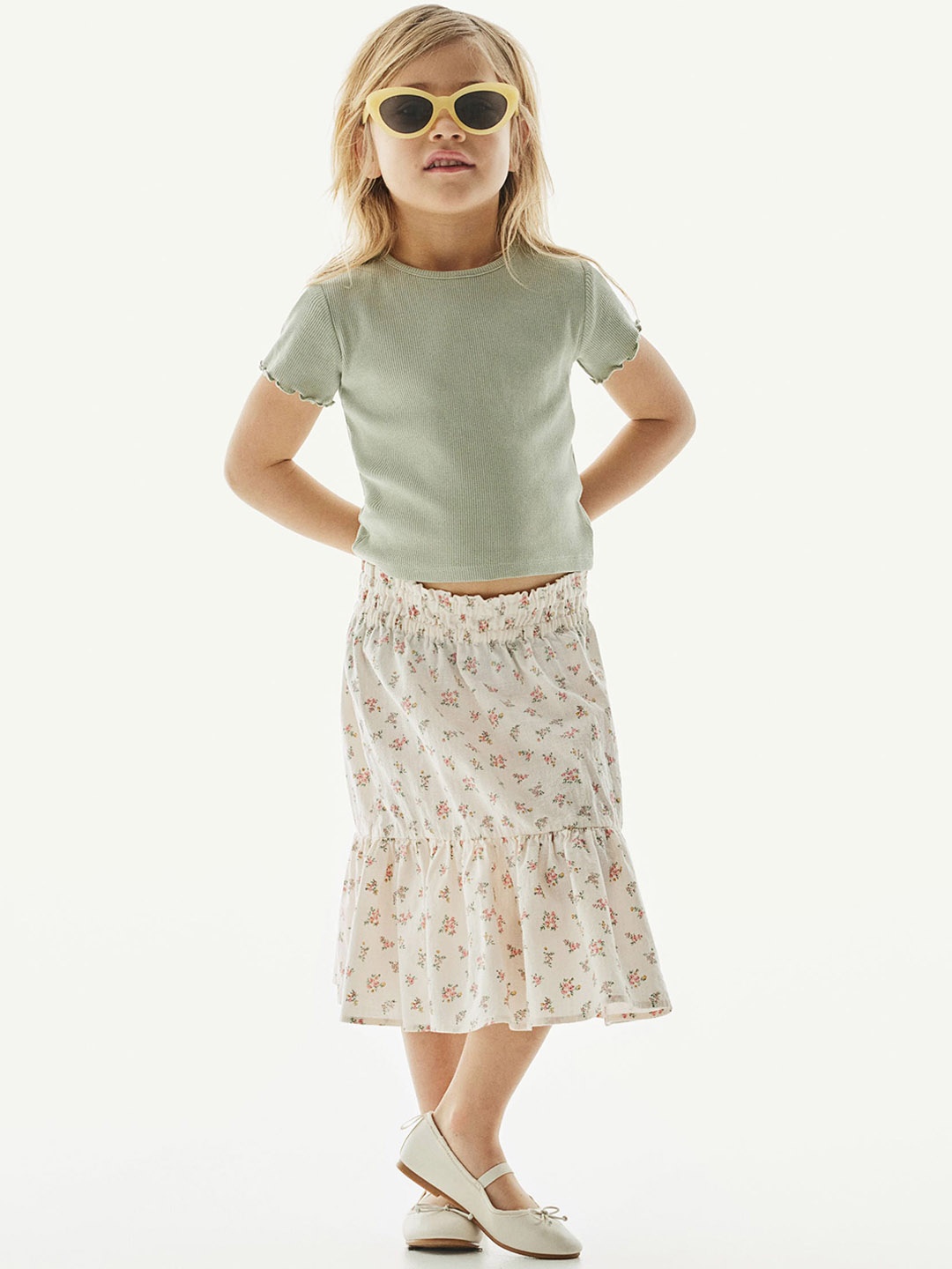 

H&M Girls Floral-Patterned Skirt, White