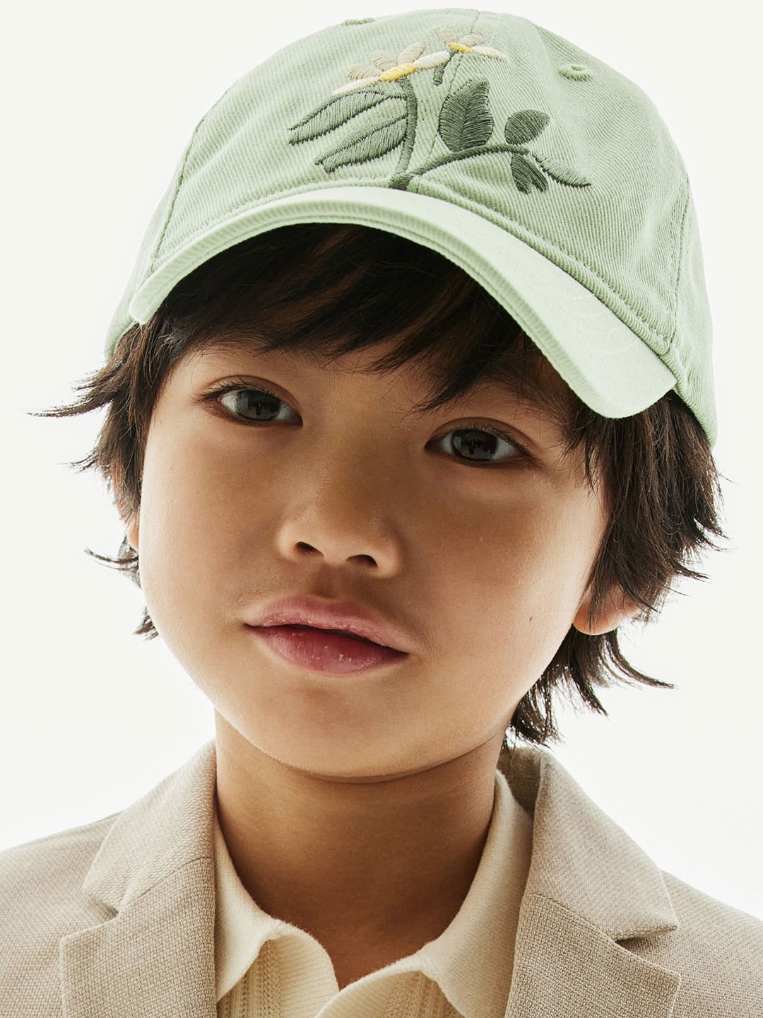 

H&M Boys Embroidered-Motif Cotton Cap, Green