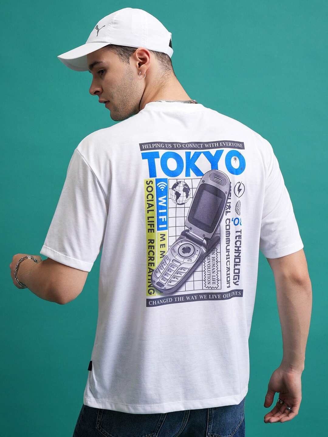 

KETCH Men Typography Printed Hooded Applique T-shirt, White