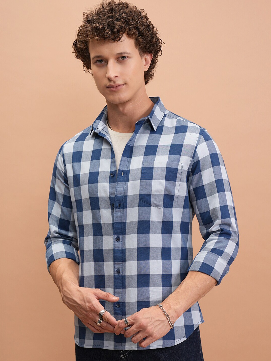 

Ketch Men Reg Collar Checked Shirt, Blue