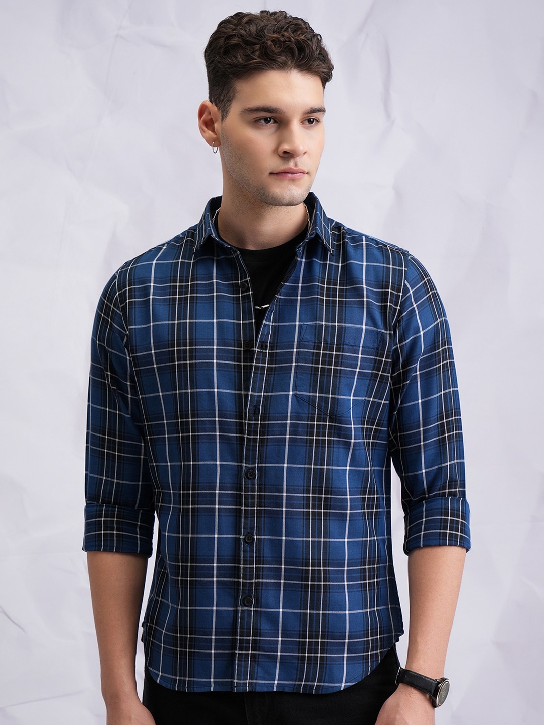 

KETCH Men Slim Fit Tartan Checks Opaque Checked Casual Shirt, Blue