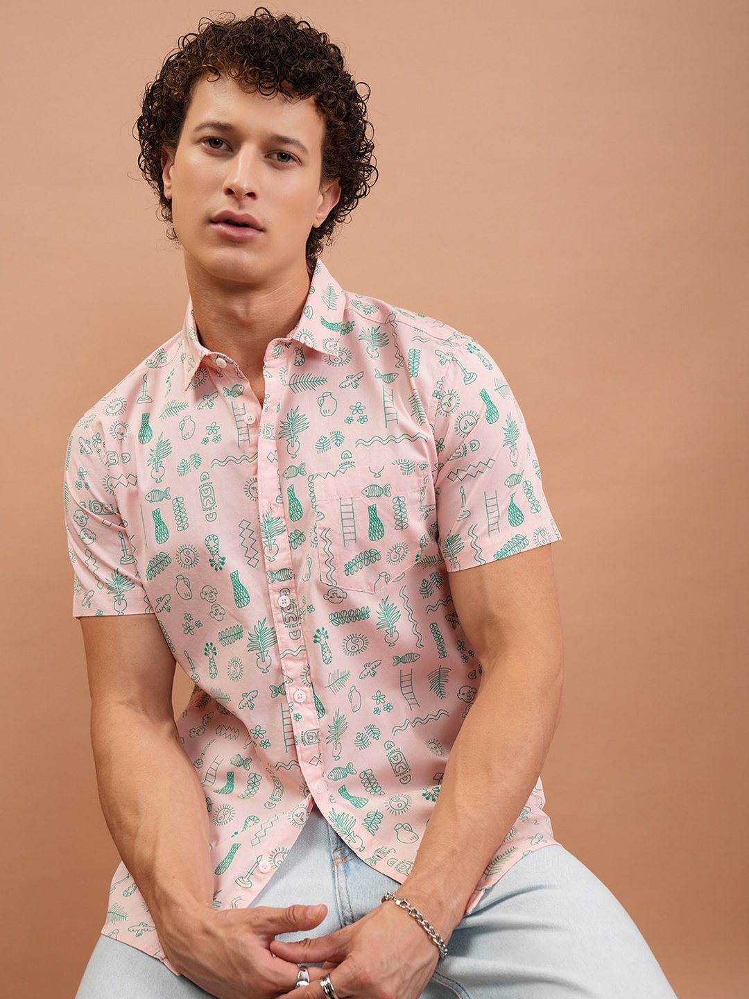

Ketch Men All over Printed Shirt, Pink