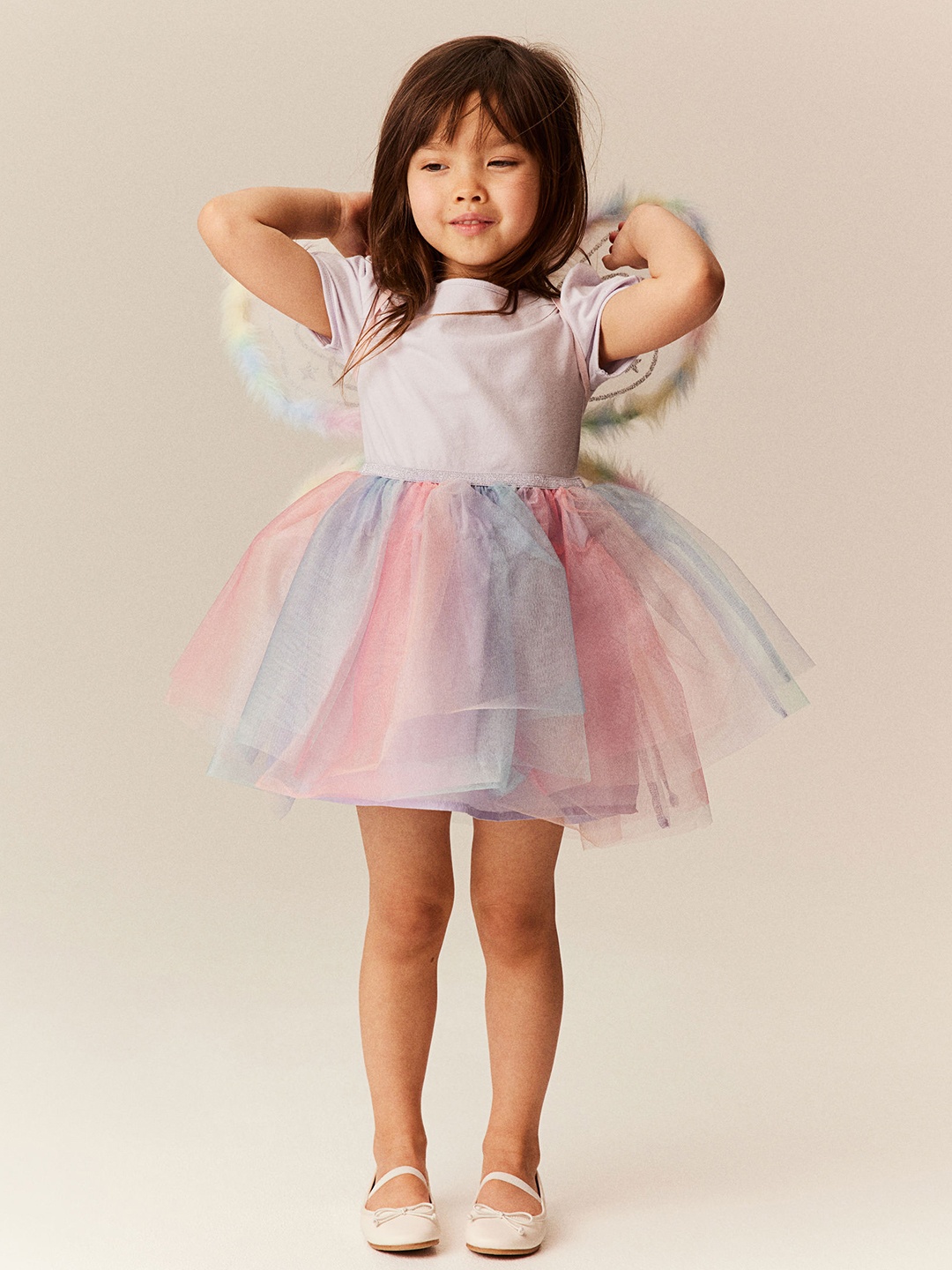 

H&M Girls Tulle-Skirt Dress With Puff Sleeves, Purple