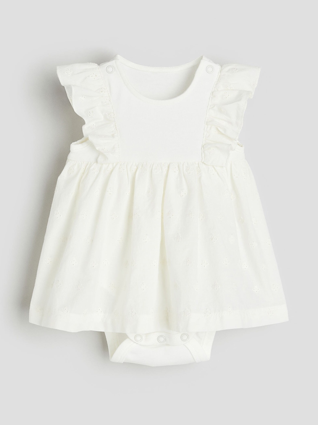 

H&M Infants Girls Pure Cotton Frill-Trimmed Bodysuit Dress, White