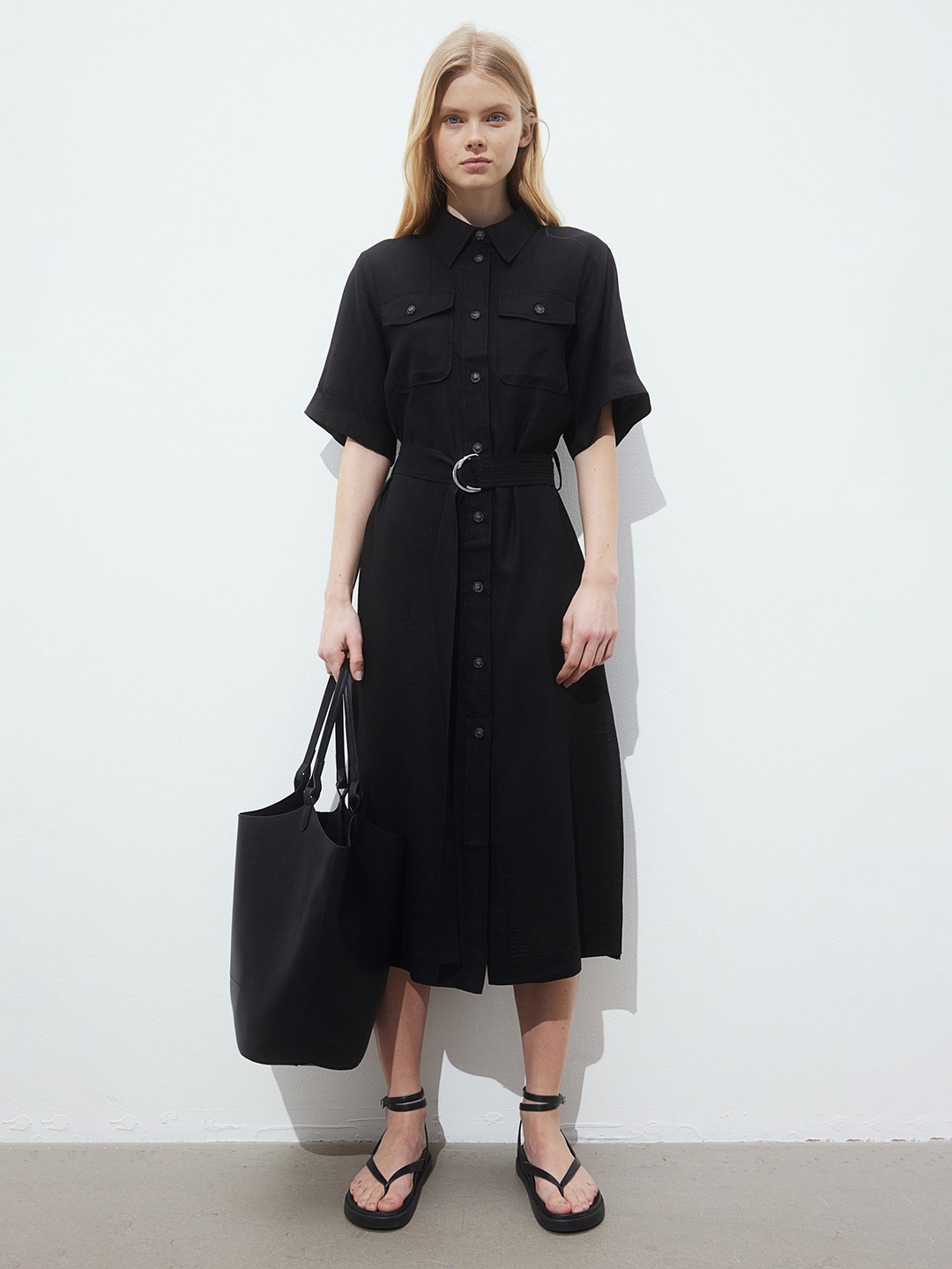 

H&M Linen-Blend Shirt Dress, Black
