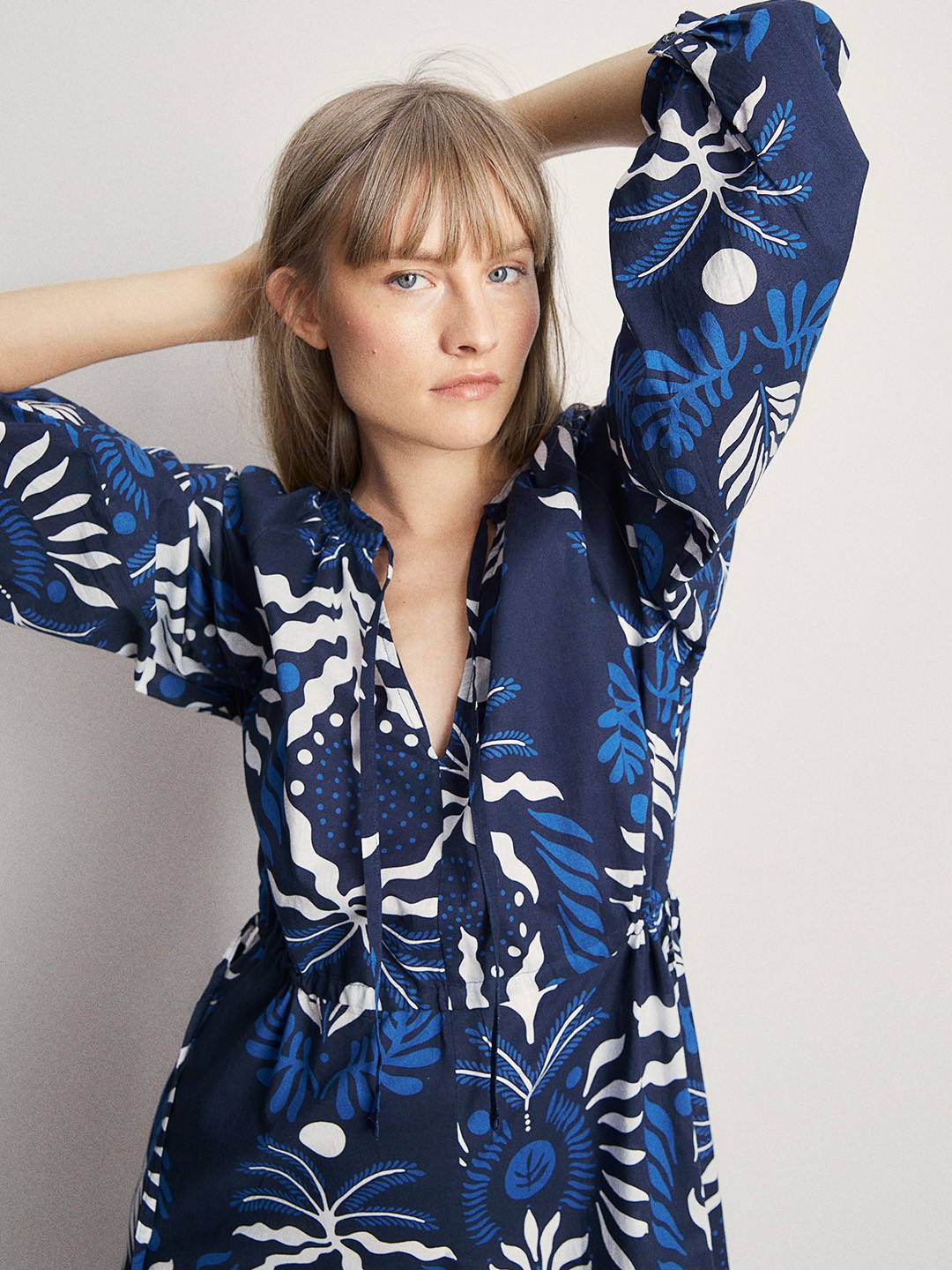 

H&M Tie-Detail Cotton Dress, Blue