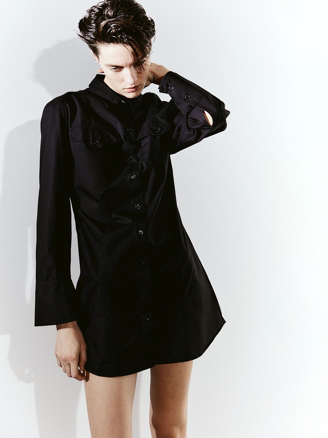 

H&M Pure Cotton Tapered-Waist Shirt Dress, Black
