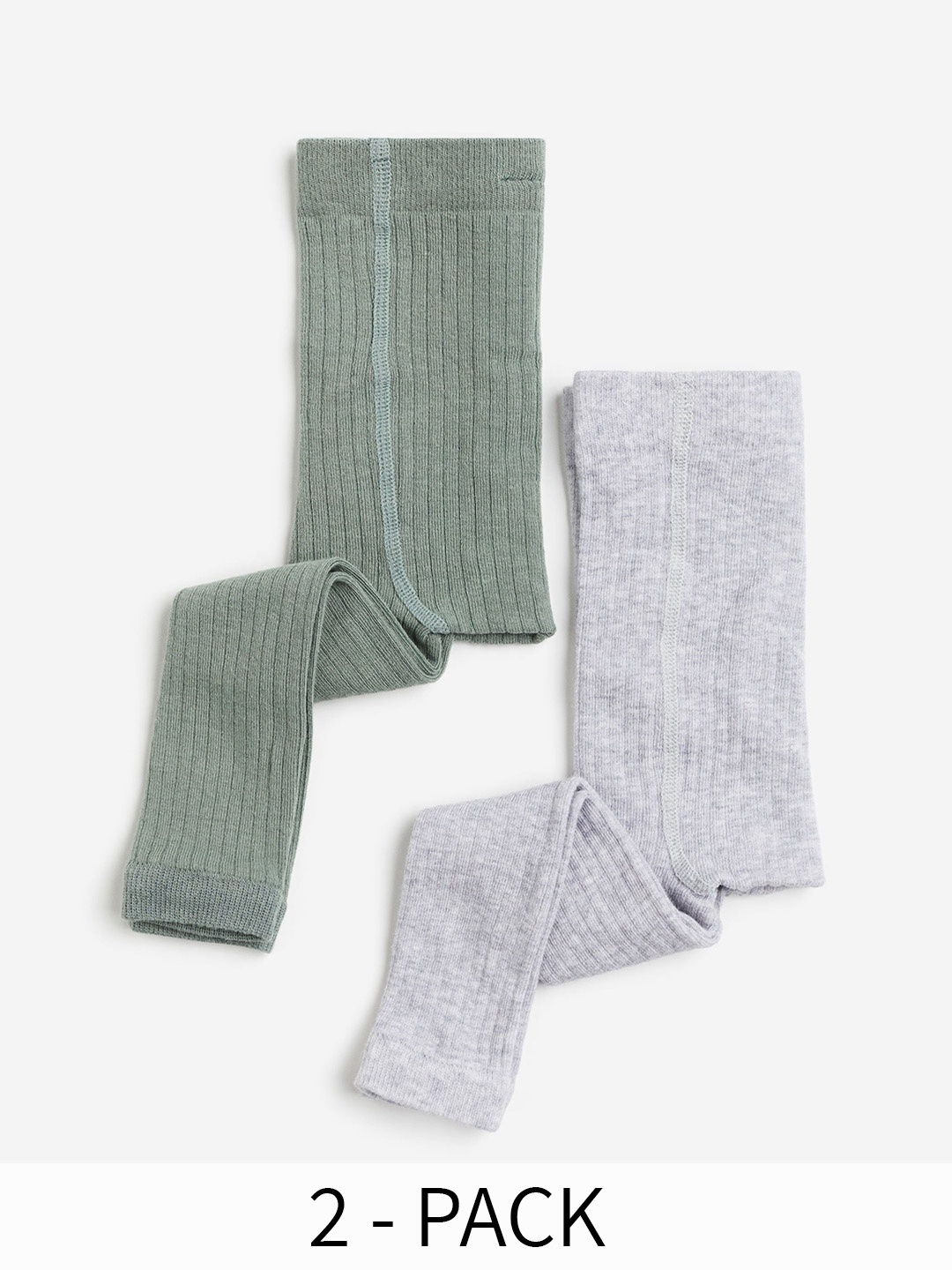 

H&M Boys 2-Pack Ribbed Footless Tights, Green