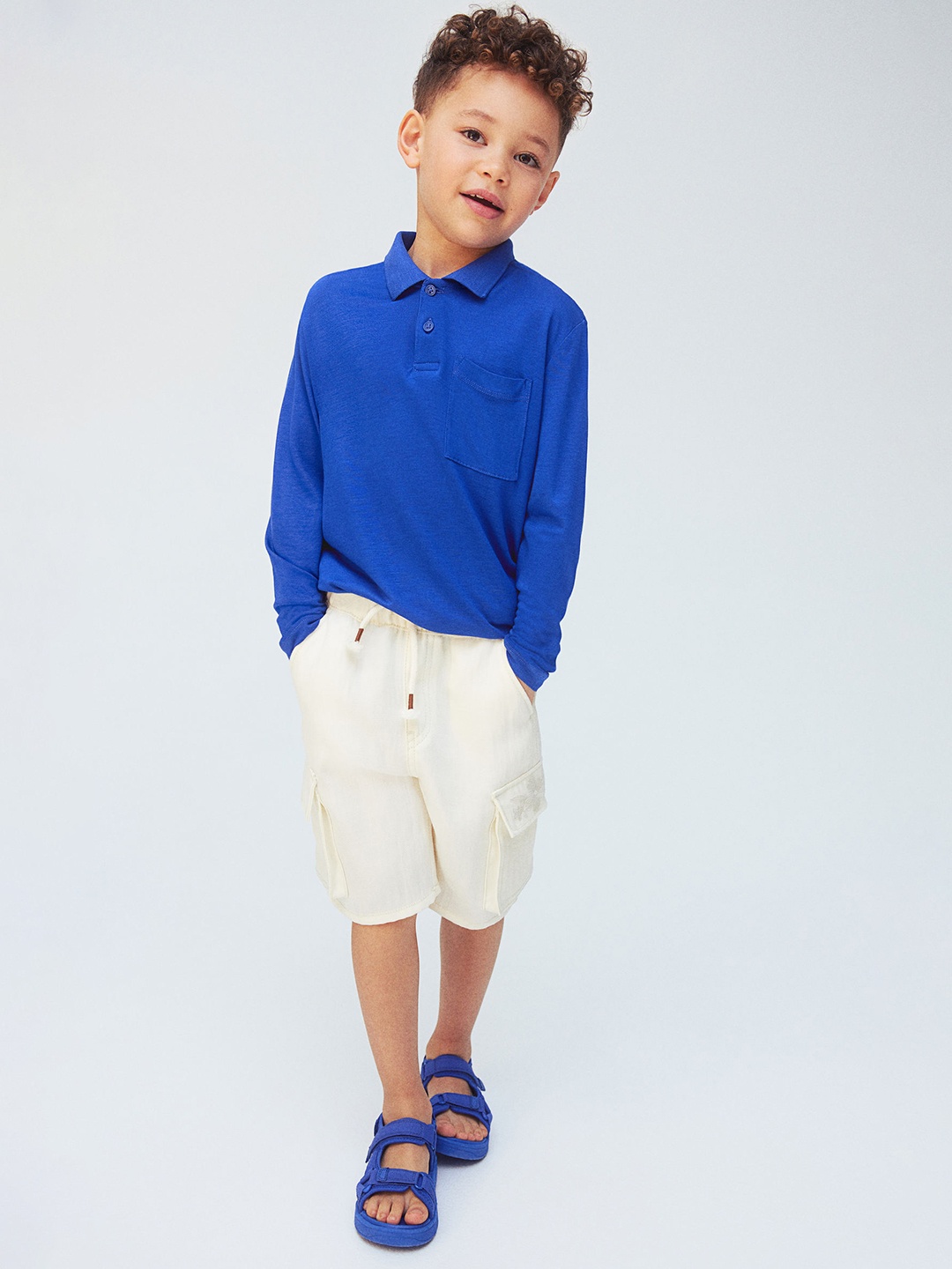 

H&M Boys Long-Sleeved Jersey Polo Shirt, Blue