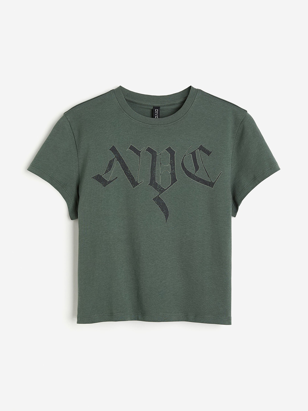 

H&M Women Pure Cotton Printed T-shirt, Olive