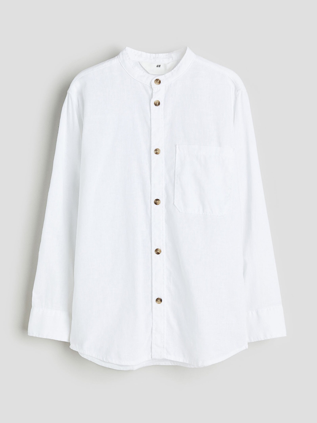 

H&M Boys Linen-Blend Grandad Shirt, White