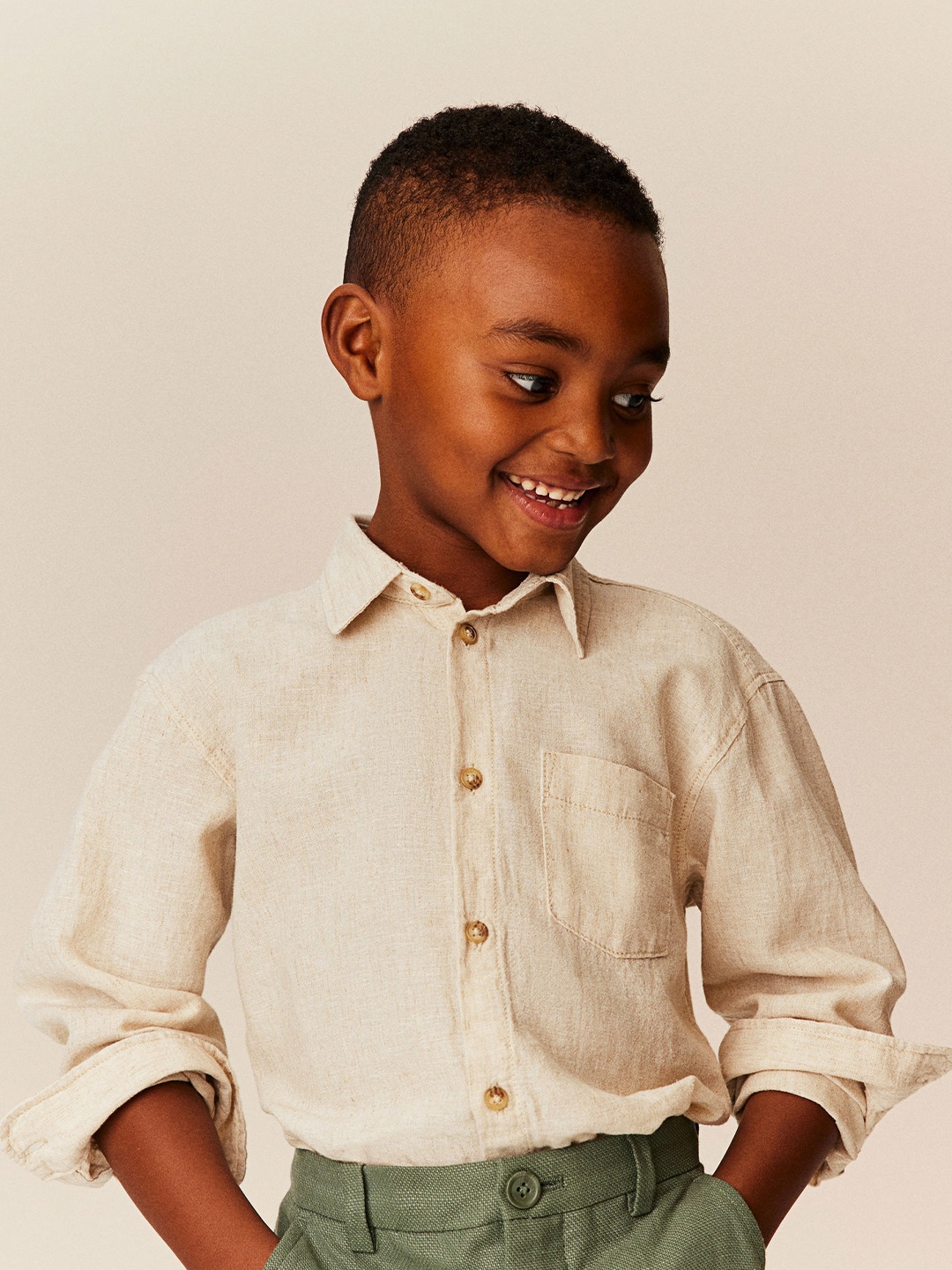 

H&M Boys Linen-Blend Shirt, Beige