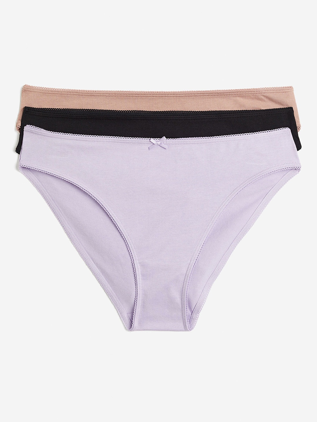 

H&M Women 3-Pack Picot-Trimmed Cotton Briefs, Purple