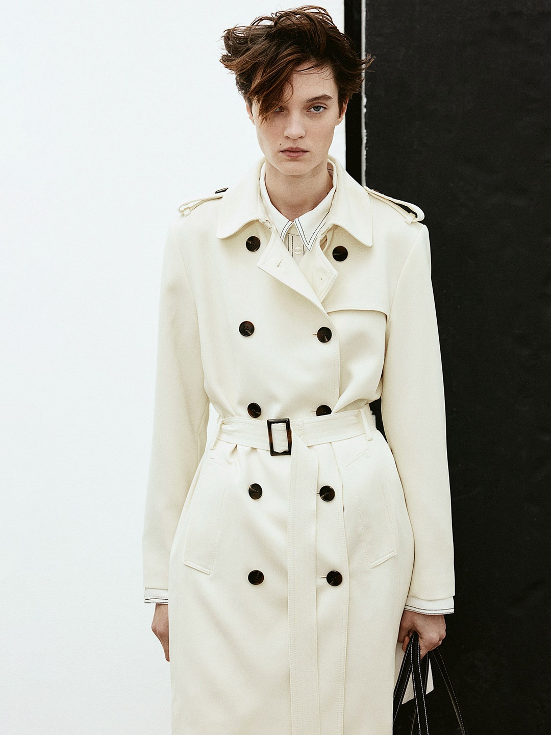 

H&M Double-Breasted Trenchcoat, White