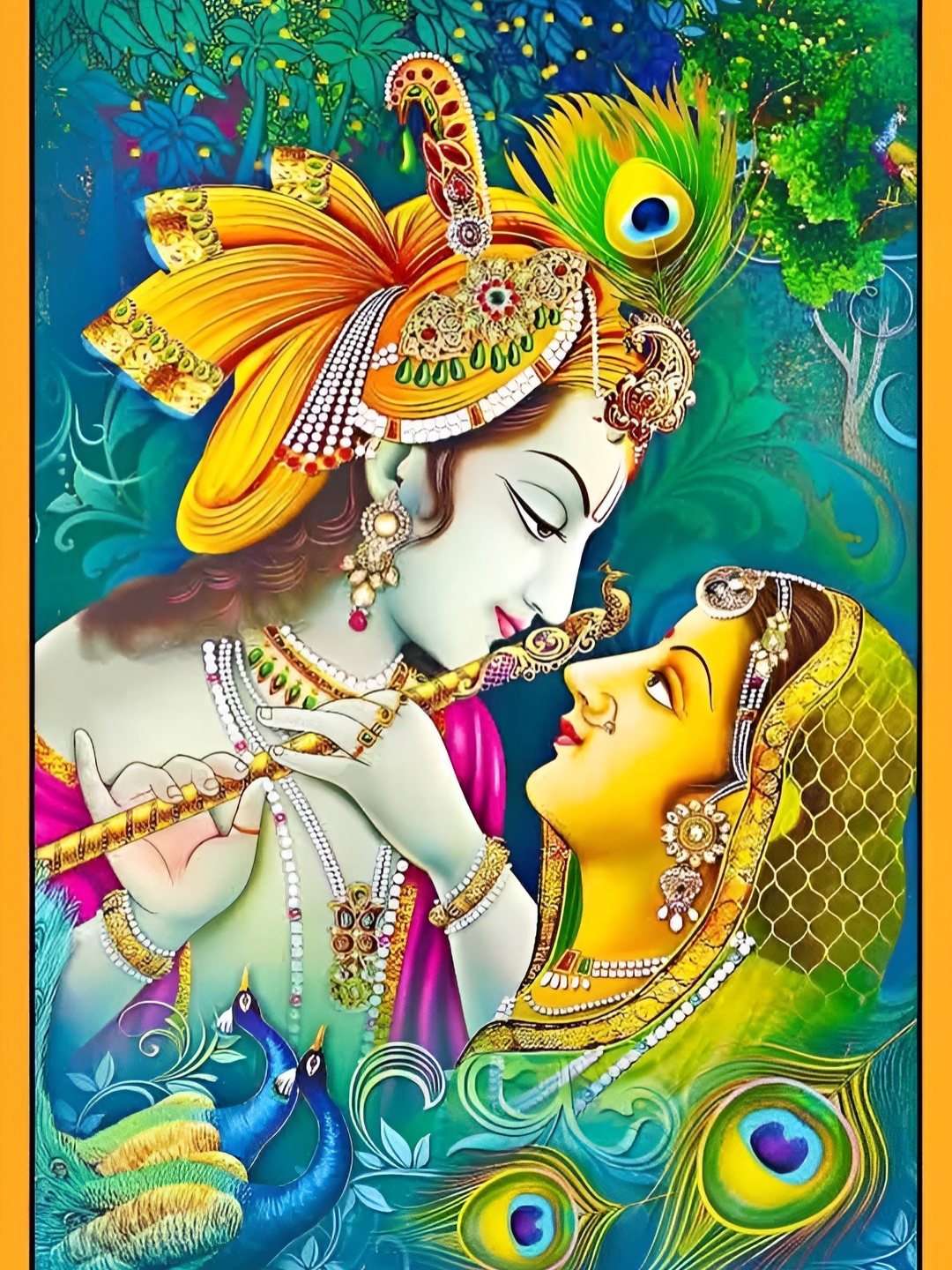

British Terminal Lord Radhe Krishna Religious Poster, Yellow