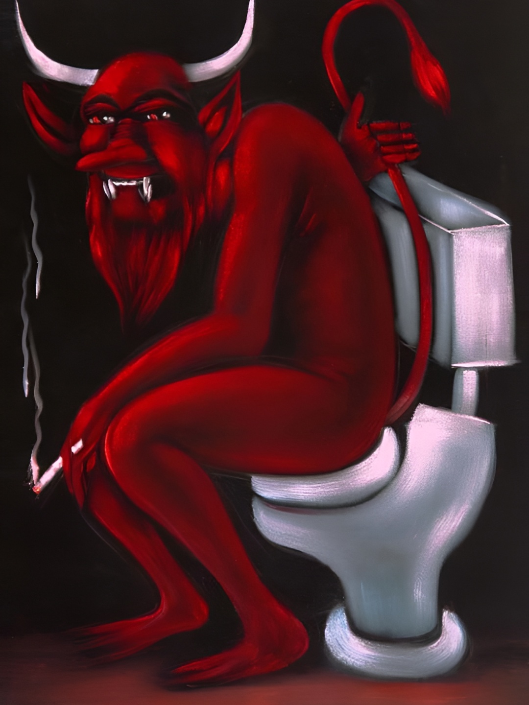 

British Terminal Devil On The Toilet Bano Bathroom Shitter Sticker, Maroon