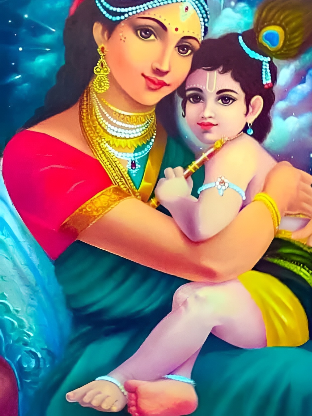 

British Terminal Beige & Red Maa Yashoda With Baby Krishna Sticker, Blue