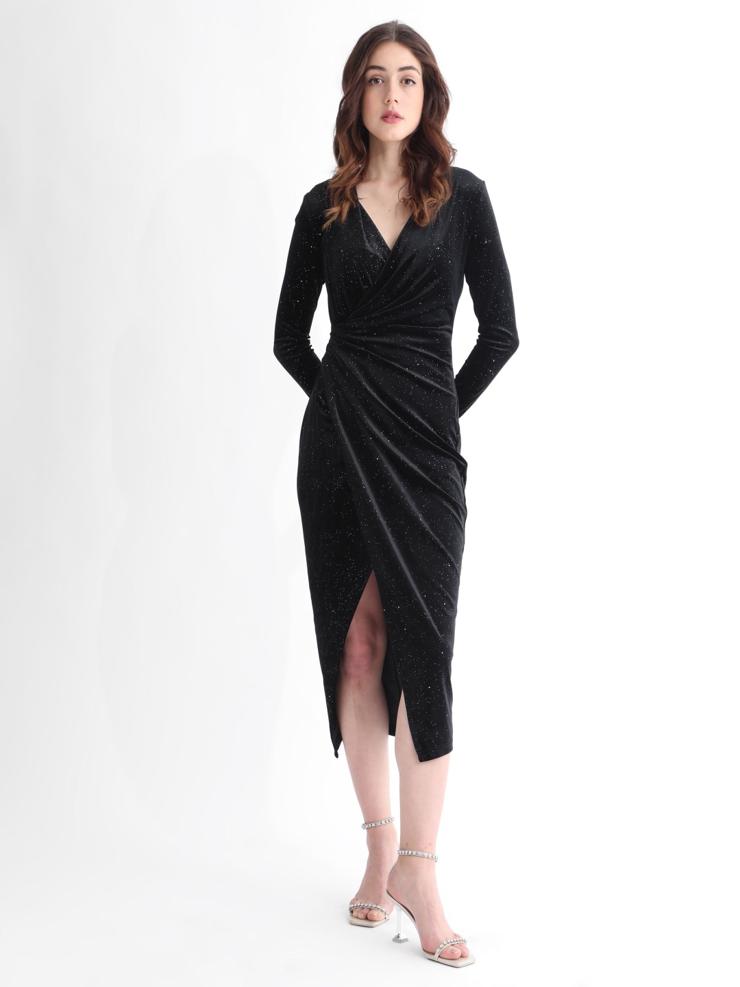 

RAREISM Midi Wrap Party Dress, Black