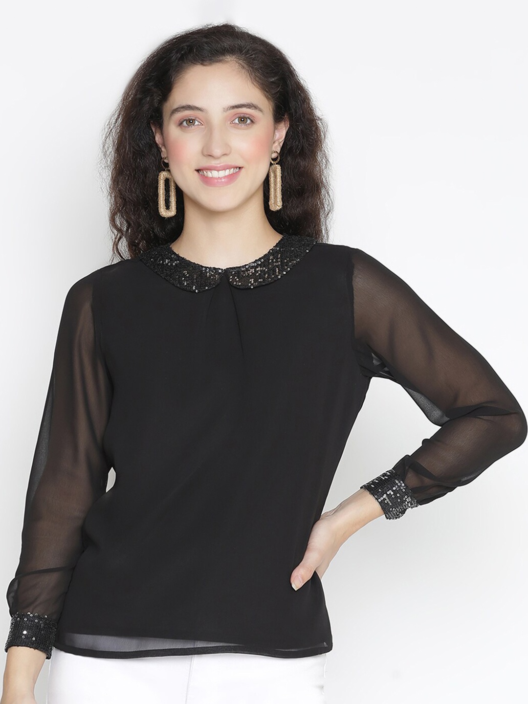 

DRAAX Fashions Peter Pan Collar Top, Black