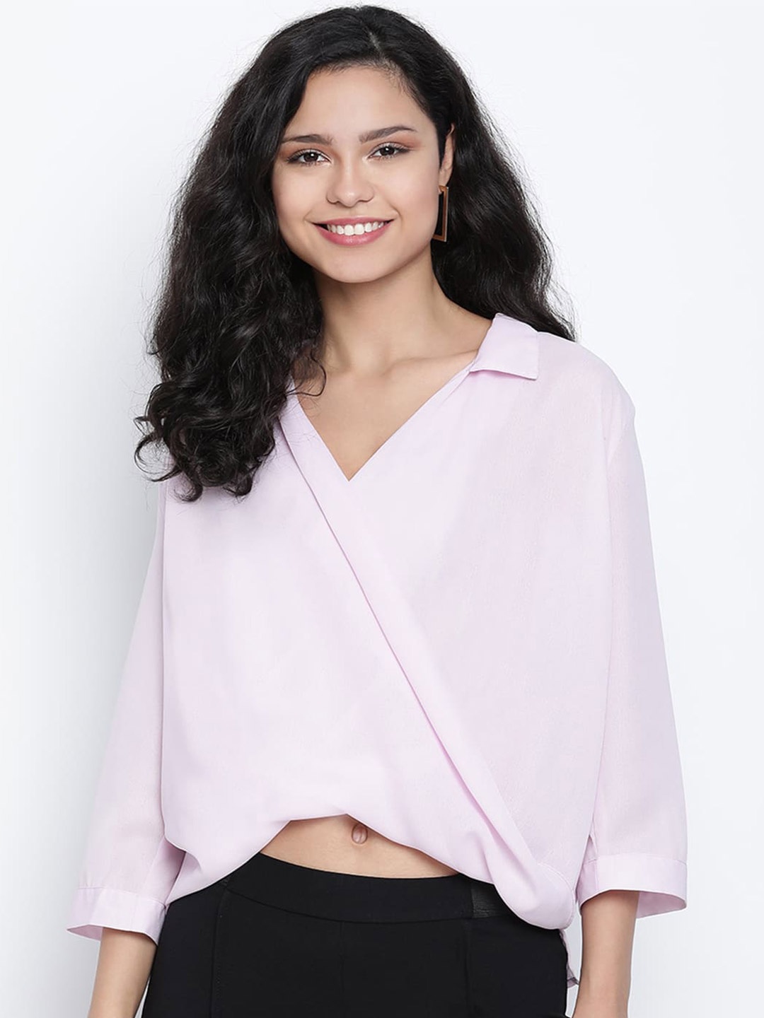 

DRAAX Fashions Wrap Crop Top, Pink